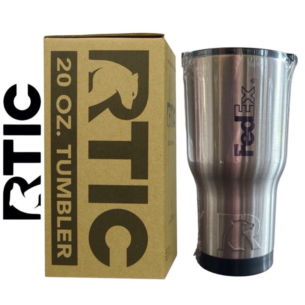 NEW RTIC FedEx Logo 20oz. Stainless Steel Tumbler, Insulated, Splash Proof Lid